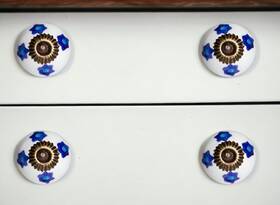 321659 Homeroots Set Of Twelve Blue White And Turquoise Floral Ceramic Drawer Pull Knobs