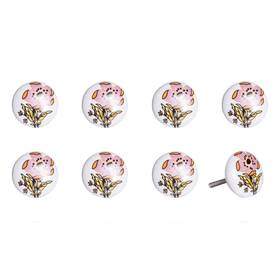 Homeroots.co 606114931928 Set Of Eight Yellow And White Ceramic Metal Drawer Pull Knobs