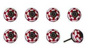 Homeroots.co 608219074234 Set Of Eight White And Red Ceramic Metal Drawer Pull Knobs