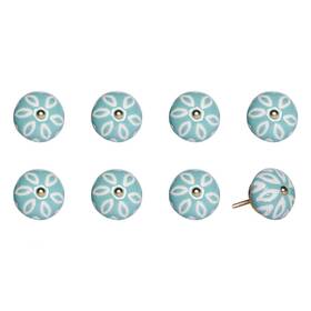 Homeroots.co 608219289911 Set Of Eight Turquoise And White Ceramic Metal Drawer Pull Knobs