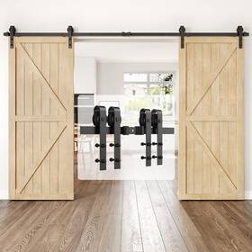 12ft-double Homlxclx 12ft Heavy Duty Sturdy Sliding Barn Door Hardware Kit Double - Smoothly