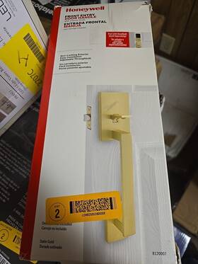 8120007 Honeywell Satin Gold Interior/exterior Keyed Entry Door Handle New