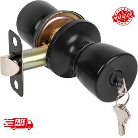 Hosom 711181254655 Door Knob With Lock And Key Matte Black Knobs Exterior For