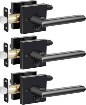 Hosom-ps-mb-3p Hosom 3 Pack Passage Door Lever Matte Black Square Interior Handle No Locking