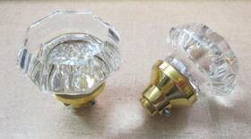712751 House Of Antique Hardware New Pair Octagonal Crystal Door Knobs With Solid Brass Bases Rh/rejuvenation