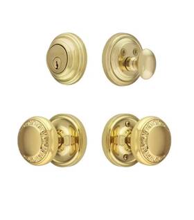 Rs-01nw-747810 House Of Antique Hardware New Classic Rosette Entry Set With Ovolo Knobs Unlacquered Brass Rh/rejuvenation
