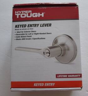 Hyper Tough 048037520054 Keyed Entry Lever Exterior Door Satin Nickel Finish Ansi Grade 3 Nip