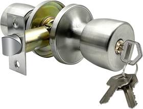 Jo.ko 313021918958 Door Knob With Lock And Keyed Satin Nickel Round Ball Interior/exter