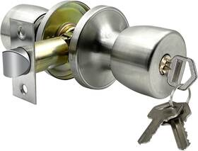 Jo.ko 313099813889 Door Knob With Lock And Keyed Satin Nickel Round Ball Interior/exter