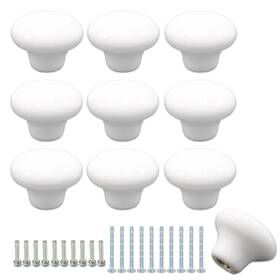 Joyangy B231155 10pack Ceramic Cabinet Knobs 1.26inch/32mm White Round Drawer Dresser Knob P