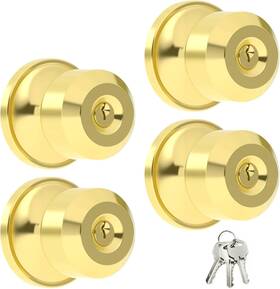 Sr02-1225 Kakapola 4 Pack Entry Gold Doorknob With Lock Interior For Bedroom Bathroom