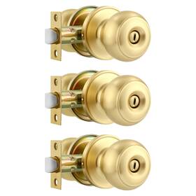 B0dcmk46wc Karlstone 3-pack Polished Brass Bedroom/bathroom Privacy Door Knobs Locks