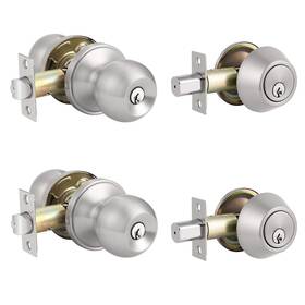 Knobonly 710328077300 2 Set Satin Nickel Entry Door Knob And Single Cylinder Deadbolt Lock Combo Se