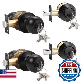 B0fhb32lqn Knobonly 2 Pack Entry Door Knobs With Double Cylinder Deadbolt Same Keys One Ke