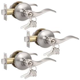 Mm-dl12061-sn-et-combo-3pack Knobonly 3 Pack Keyed Alike Satin Nickel Entrance Door Handle Reversible Wave Style E