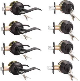 Knobwell 313046337307 4 Pack Keyed Alike Door Lever Handle With Single Cylinder Deadbolt Oil