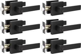 Knobwell 313057469431 6 Pack Door Handles Black Privacy Lever Bed And Bath Leverset Lo