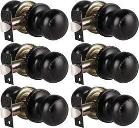 Knobwell 445008253240 6 Pack Matte Black Door Knob - Round Interior Handles For Hallway