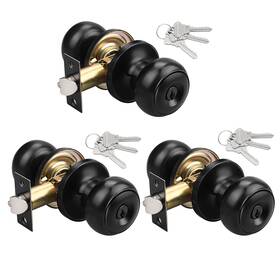 Knobwell 715624229903 3-pack Keyed Entry Door Knobs Modern Matte Black Exterior Locking