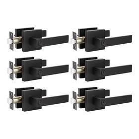 Knobwell 715624463437 6 Pack Door Handles Black Privacy Lever Bed And Bath Leverset Lockset