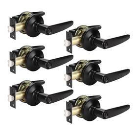 Knobwell 717332816314 6 Pack Black Interior Door Handles Lever Privacy Lock Set