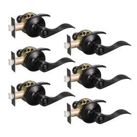 Knobwell 717332832376 6 Pack Privacy Door Handles Matte Black Knobs Interior For Bathroom/bedroom
