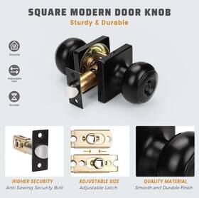 Dls99t-bk-joy-bk-8pack Knobwell Privacy Door Knob With Square Rosette Matte Black Interior
