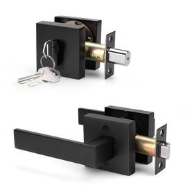 Jo-dl01ps104-bk-combo-1pack Knobwell 1 Pack Passage Exterior Door Handle With Double Cylinder Deadbolt Heavy Duty Bl