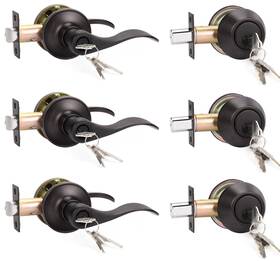 Knobwell L-12061et-101orb-combo-3pack 3 Pack Front Entry Door Handle Lock Set With Single Cylinder Deadbolt Exteri