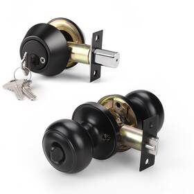 L-609et-102-bk-cb-1pack Knobwell 1 Pack Entry Door Knob And Double Cylinder Deadbolt Set In Matte Black Keyed