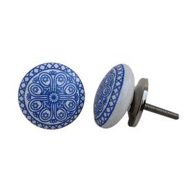 Kpavir Mpn-ceramic Flat Blue 2 Blue Floral Ceramic Cabinet Knob Hand Painted Drawer Pull Round Kitchen
