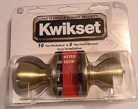 Kwikset 042049345421 Nip Keyed Entry Security Doorknob Set Brass Round Handle