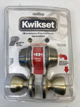 695t Kwikset 042049364682 Tylo Brushed Brass Entry Door Knob And Double Cylinder Deadbolt Combo Pack New