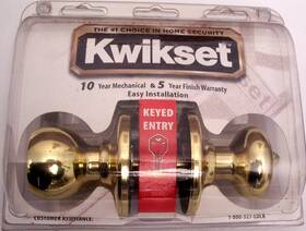 Kwikset 042049386875 Nip Keyed Entry Security Doorknob Set Polished Brass Round Handle