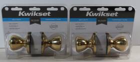 93001-504 Kwikset 042049948936 Brass Bed And Bath Door Knobs Lockable Lot Of 2