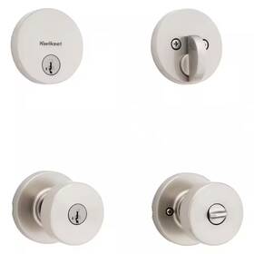 Kwikset 313029350385 Pismo Round Rose Satin Nickel Knob Door Combo Pack Featuring Smartkey Security