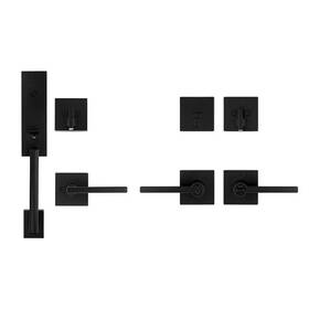 Kwikset 313055755741 Vancouver Matte Black Keyed Entry Door Handleset With Halifax Handle Combo P