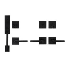 Kwikset 313101331325 Vancouver Matte Black Keyed Entry Door Handleset With Halifax Handle Combo P