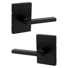 Kwikset 313104729792 Halifax Rectangle Rose Matte Black Passage Hall/closet Door Handle With Microban