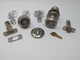 400cv-s Kwikset Cove Keyed Entry Door Knob And Single Cylinder Deadbolt Set Satin Nickel