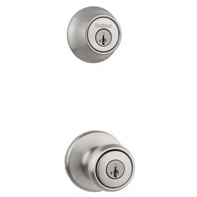 Kwikset 445000696632 Tylo Satin Nickel Door Knob Combo Pack Featuring Smartkey Security With Microban
