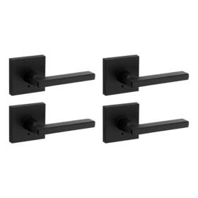 Kwikset 445025071001 New Halifax Square Matte Black Bed/bath Door Handle With Lock 4-pack