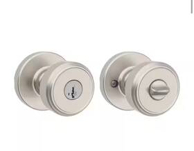 Kwikset 445030319389 Maven Satin Nickel Keyed Entry Round Door Knob Featuring Smartkey Technology