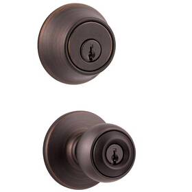 Kwikset 445031558589 Polo Venetian Bronze Exterior Entry Door Knob And Single Cylinder Deadbolt Combo