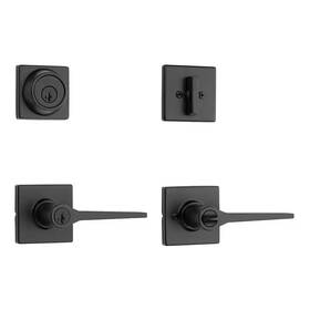 Kwikset 445048276223 Hollis Matte Black Keyed Entry Door Lever And Single Cylinder Deadbolt Combo Pac