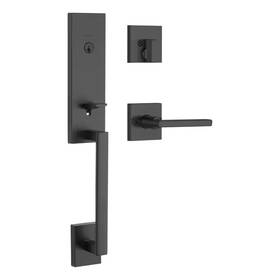 Kwikset 711181345377 Vancouver Matte Black Keyed Entry Door Handleset With Halifax Passage Handle Fea