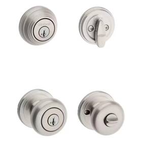 Kwikset 711181965513 Juno Satin Nickel Entry Door Knob And Deadbolt Combo Pack With Smartkey Security