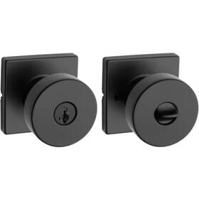 Kwikset 711181982282 Pismo Square Matte Black Keyed Entry Door Knob Featuring Smartkey Security