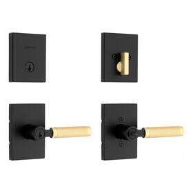 Kwikset 726084640450 Prava Matte Black Satin Brass Keyed Entry Door Handle And Single Cylinder Deadbo
