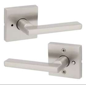 97300-896 Kwikset 730hfl 15 Bed And Bath Halifax Square Door Handle With Lock Satin Nickel